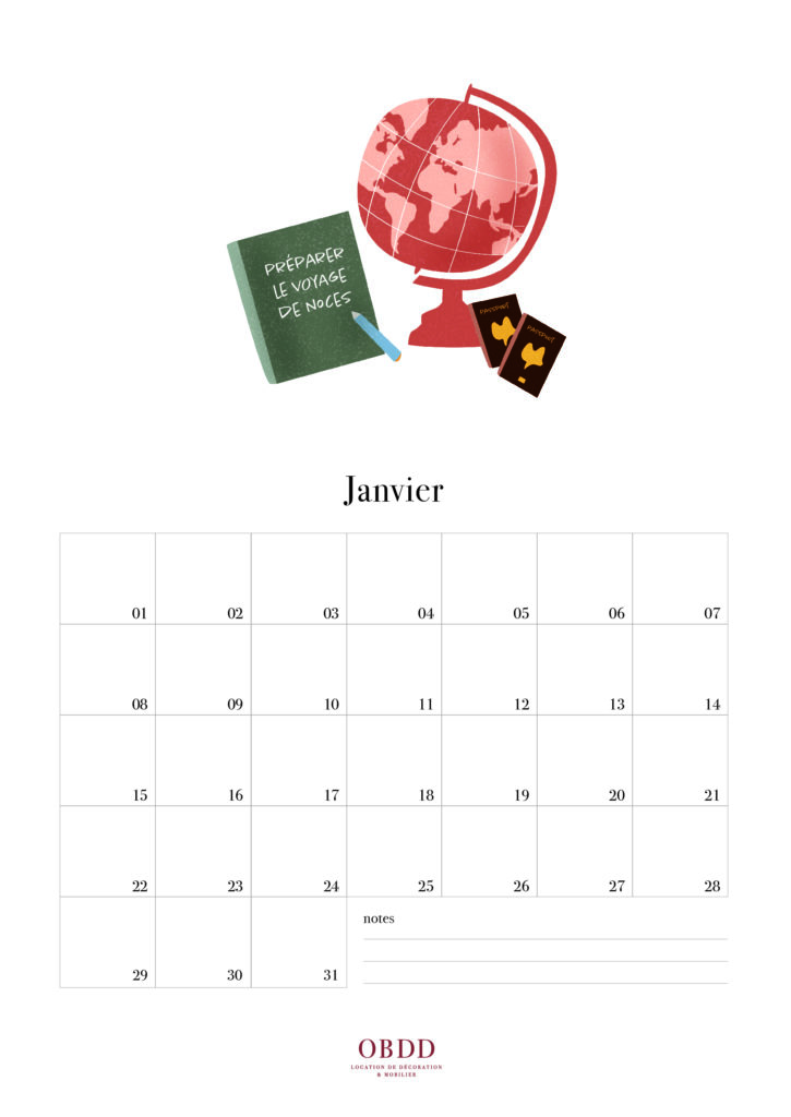 Calendrier des mariés, mois de janvier