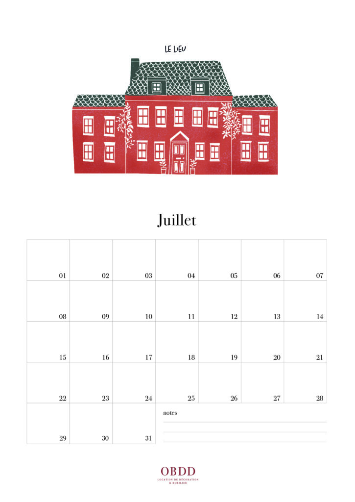 calendrier des mariés, mois de juillet